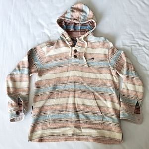Vissla Striped Hooded Pullover Sweater/Sweatshirt, L, Blue, Orange, Off-White